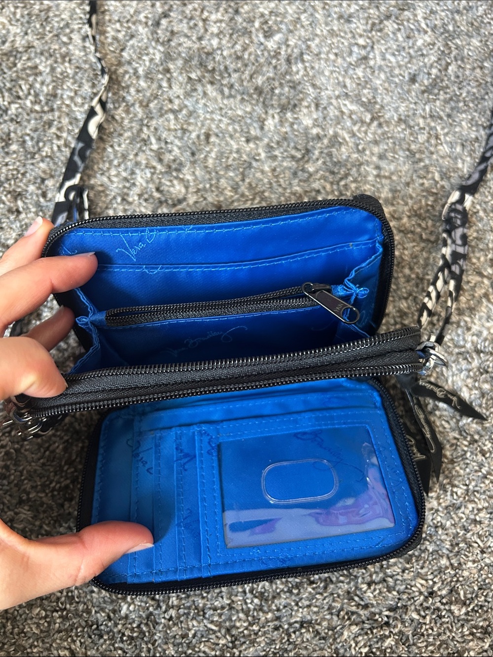 Vera Bradley Black White and Blue Quilted Crossbody with Wallet - Picture 3 of 9